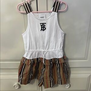 Burberry White and Tan Kids Dress